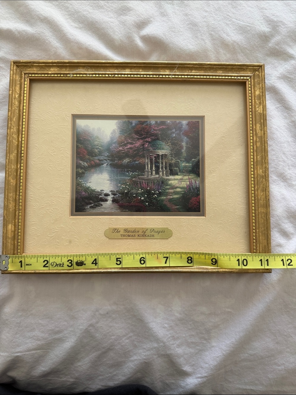 Thomas Kinkade Gold Framed Garden Print with Blue-Green and Red Accents 11 x 9